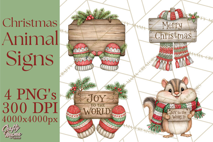 Christmas Animal Clipart PNG, Festive Animals Sign Clip Art example image 1