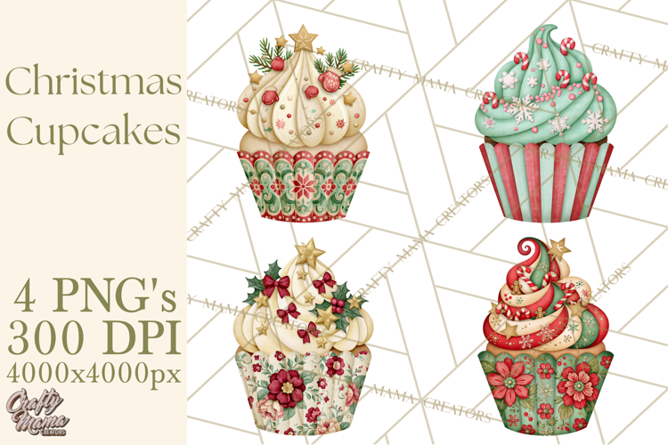 Christmas Paper Cupcake Clipart PNG, Christmas Sweet Treats