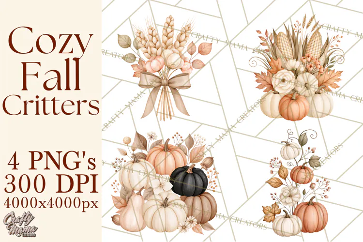 Fall Animals Clipart PNG, Autumn Floral Designs