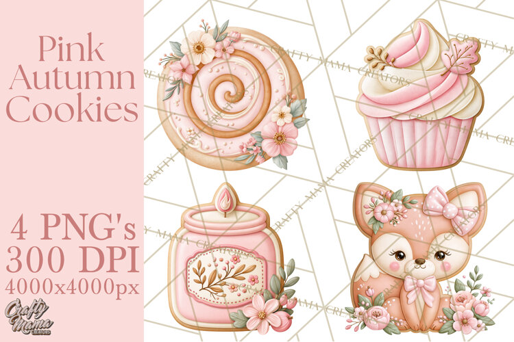 Pink Autumn Cookies Clipart PNG example image 1