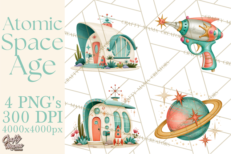 Atomic Age Space Clipart PNG, Retro 1950's Astronaut Decor