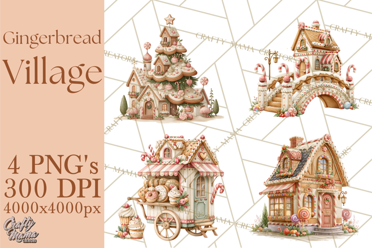 Gingerbread Christmas Village PNG Clipart