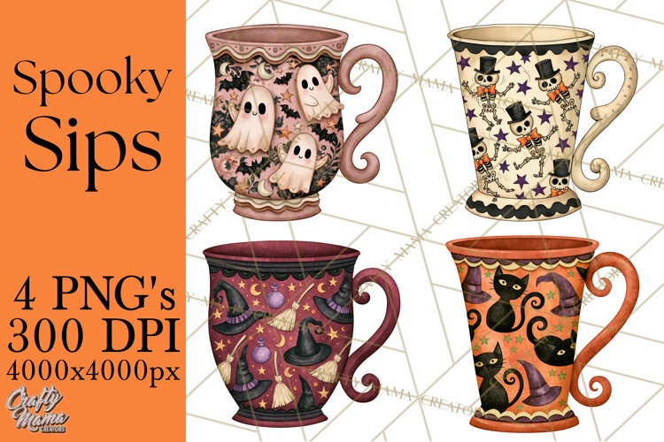 Halloween Coffee Mug Clipart PNG, Spooky Cups example image 1