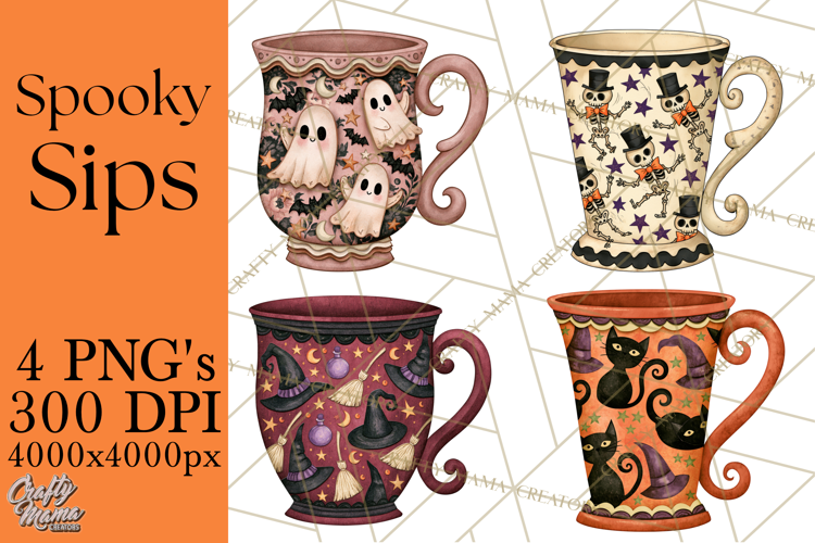 Halloween Coffee Mug Clipart PNG, Spooky Cups