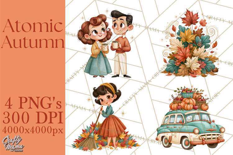 Atomic Age Autumn Clipart PNG, Retro 1950's Fall Decor example image 1