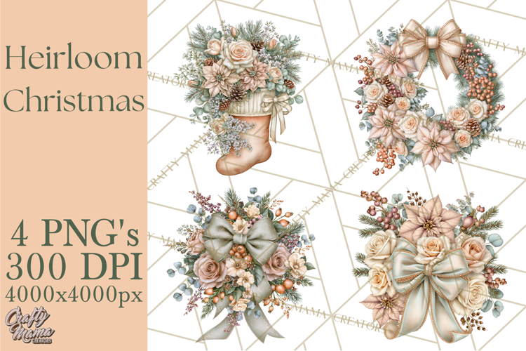 Botanical Christmas Clipart PNG, Winter Flower Decorations