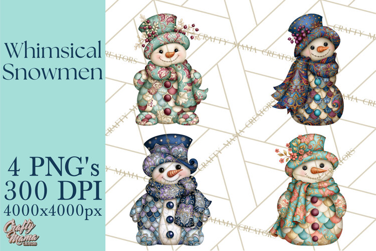 Whimsical Christmas Snowman Clipart PNG example image 1