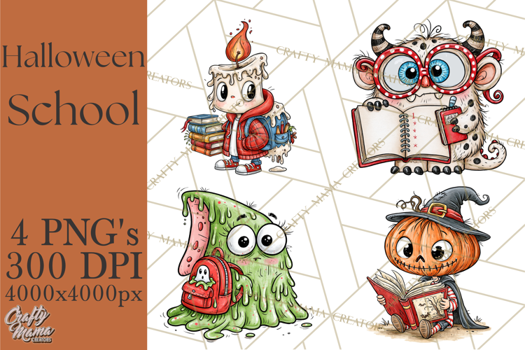 Halloween School Clipart Creepy Cute Monster Students PNG
