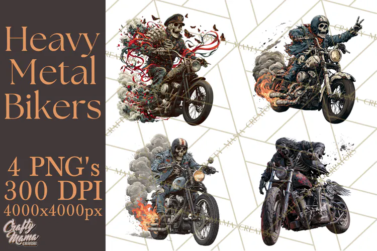 Heavy Metal Skeleton Biker Clipart, Halloween Motorcycles