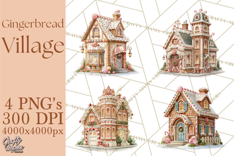 Gingerbread Christmas Village PNG Clipart
