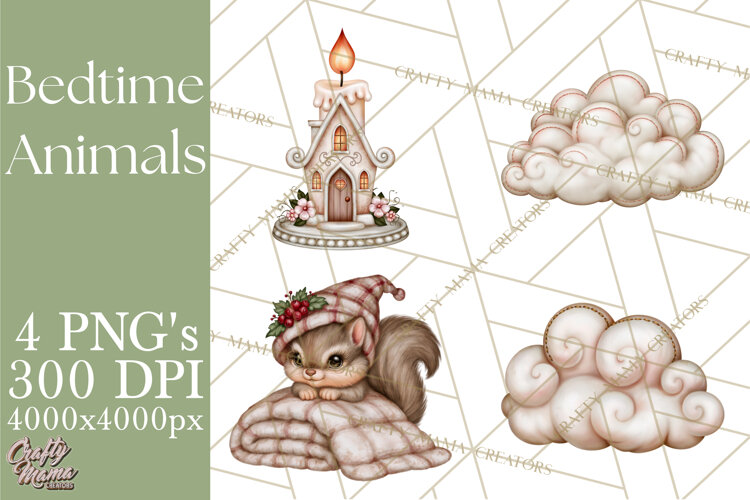 Winter Bedtime Animals Printable Clipart PNG example image 1