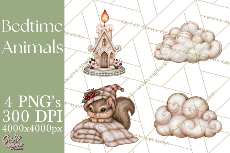 Winter Bedtime Animals Printable Clipart PNG