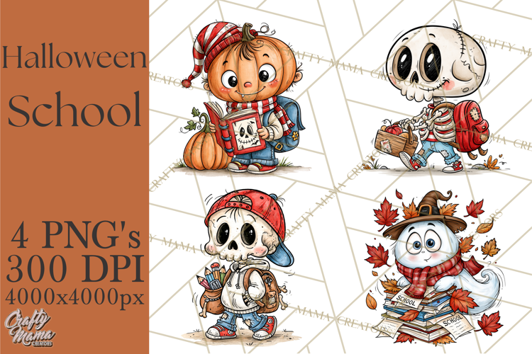 Halloween School Clipart Creepy Cute Monster Students PNG