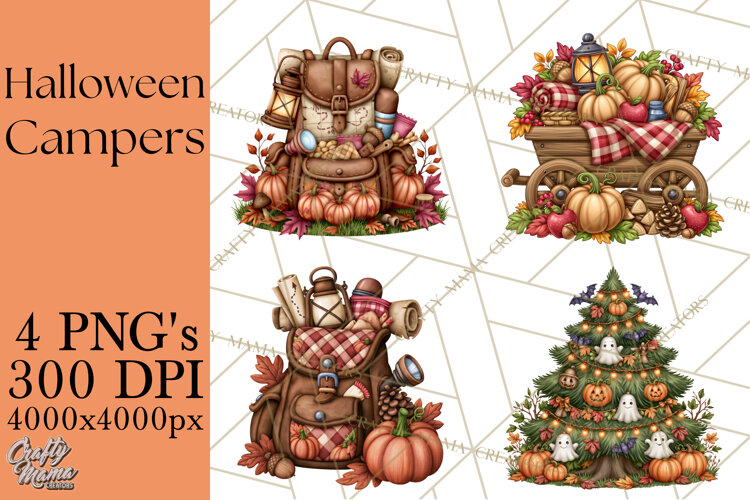 Halloween Camper Clipart PNG Vintage Camping Designs example image 1