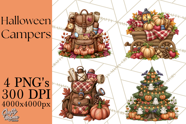 Halloween Camper Clipart PNG Vintage Camping Designs
