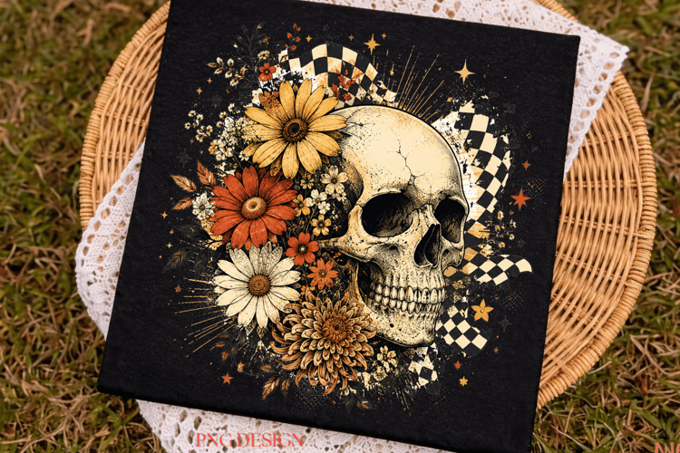 Floral Skull Halloween PNG, Vintage Skull Sublimation