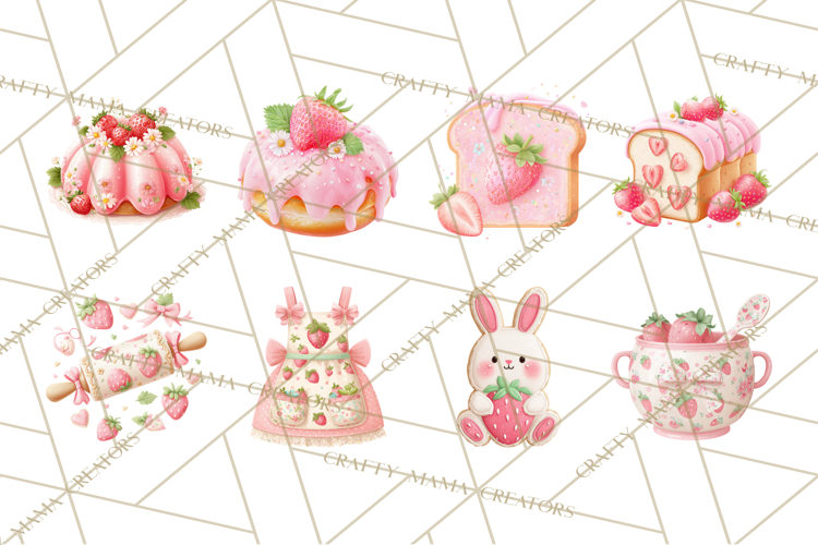 Strawberry Bakery Clipart, Cute Strawberry Pastries Png example image 1