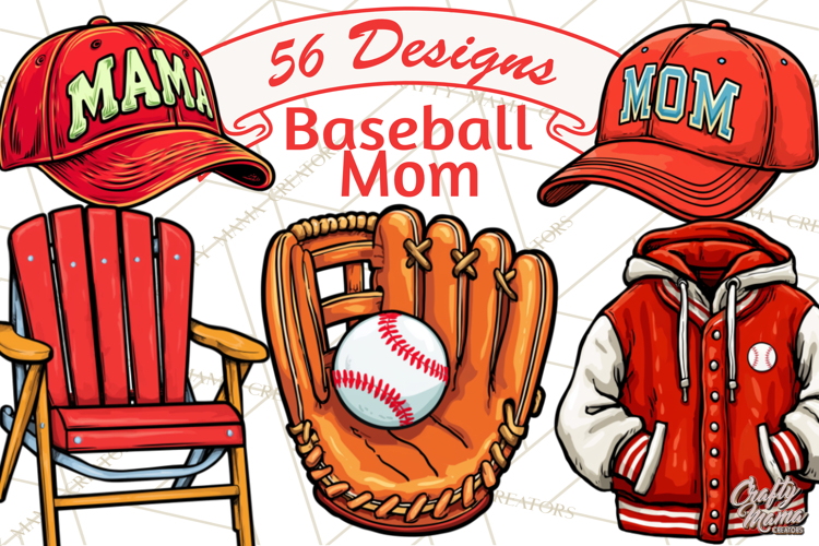 Baseball Mom Clipart PNG with Baseball Gear, Baseball Mama