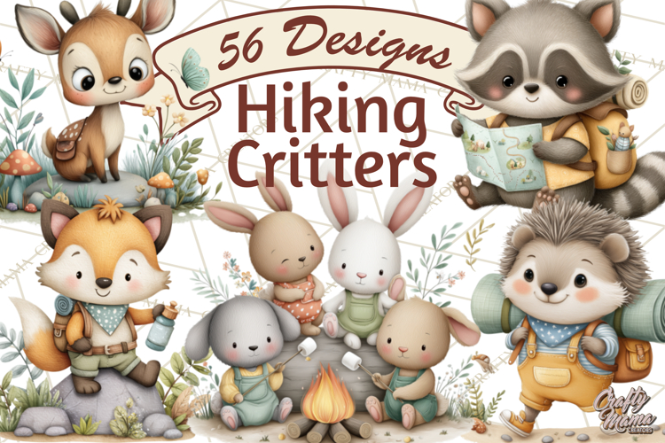 Cute Hiking Woodland Animals Adventure Clipart PNG