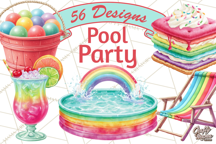 Summer Pool Party Clipart PNG, Rainbow Summer Png Designs
