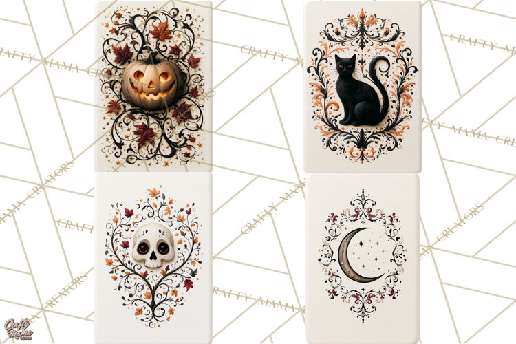 Halloween Mahjong Clipart, Spooky Mahjong Tiles PNG, Gothic example image 1