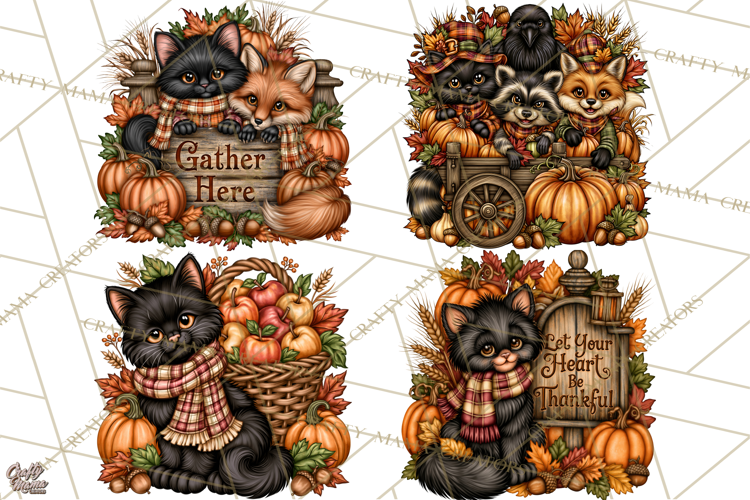 Pumpkins and Plaid Fall Animals Clipart