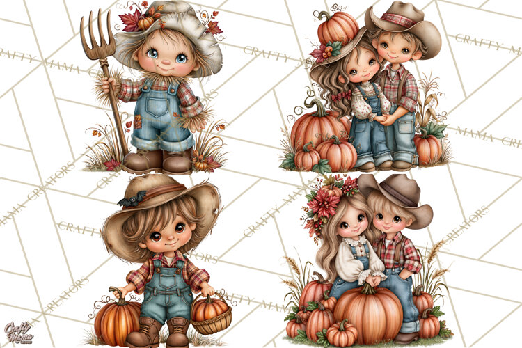 Halloween Farmhouse Clipart, Rustic Farm Halloween PNG example image 1