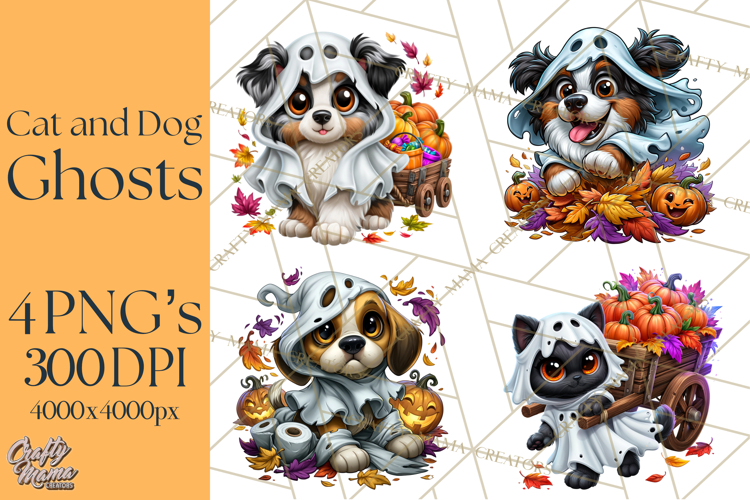 Cute Ghost Dogs And Cats Halloween PNG Clipart