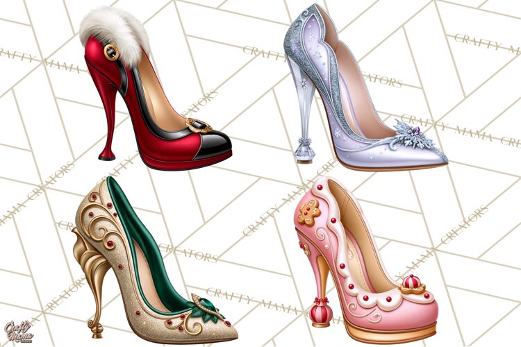 Christmas High Heel Clipart PNG, Whimsical Holiday Shoes example image 1