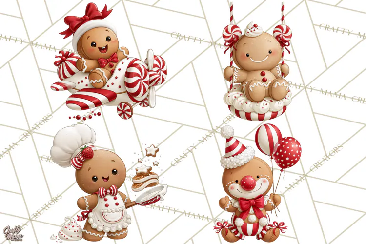 Christmas Gingerbread Clipart PNG, Cute Christmas Characters