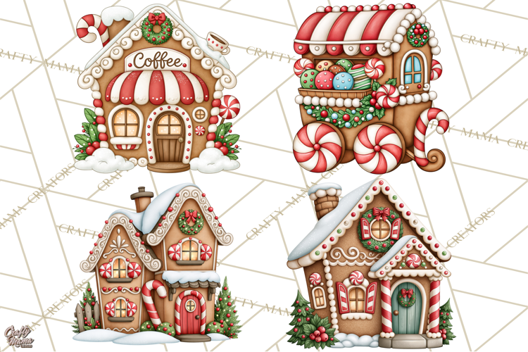 Downtown Gingerbread Town Buildings Clipart PNG