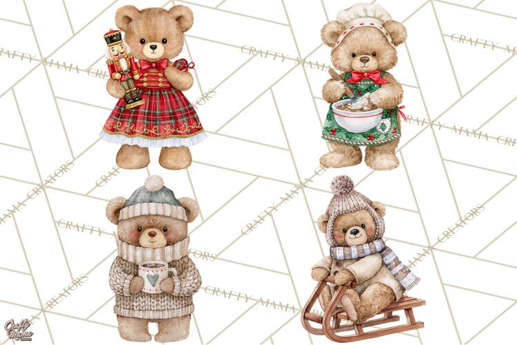 Christmas Teddy Bear Clipart PNG Watercolor Holiday Bears example image 1