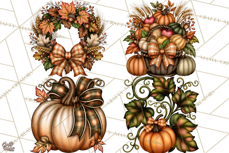 Pumpkins and Plaid Fall Accents Clipart example image 1