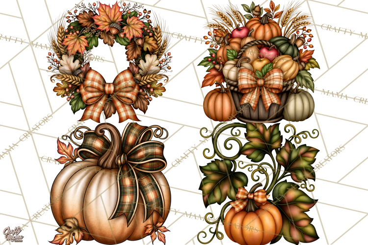 Pumpkins and Plaid Fall Accents Clipart