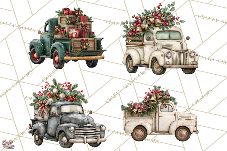 Vintage Truck Christmas PNG