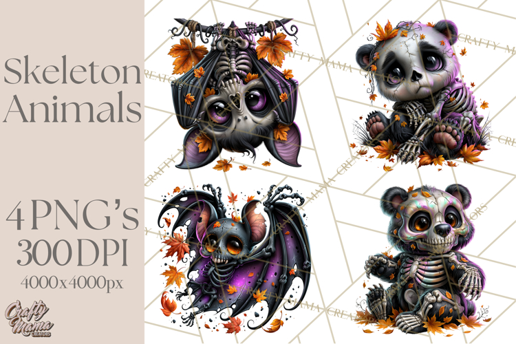 Animal Skeleton Halloween PNG Clipart Set