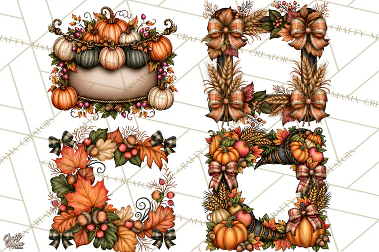 Pumpkins and Plaid Fall Frames Clipart