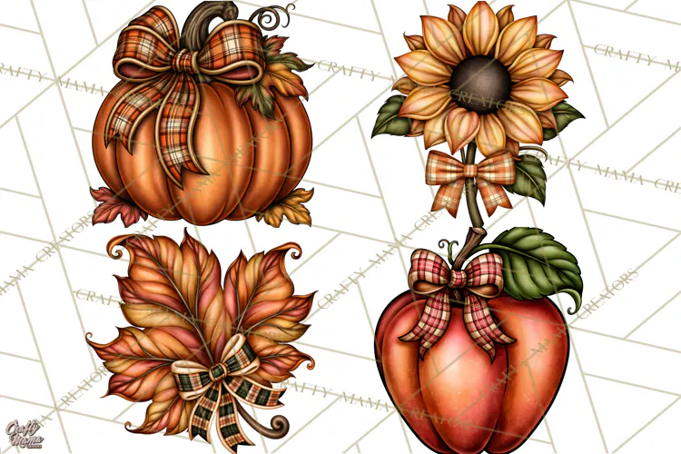 Pumpkins and Plaid Fall Accents Clipart