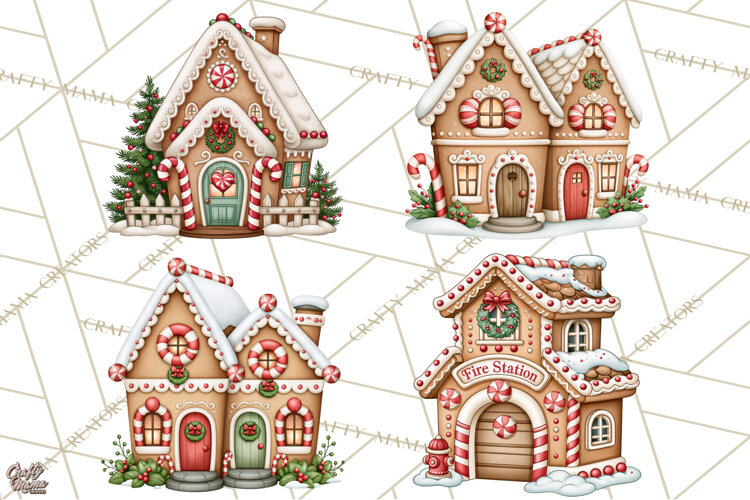 Downtown Gingerbread Town Buildings Clipart PNG example image 1