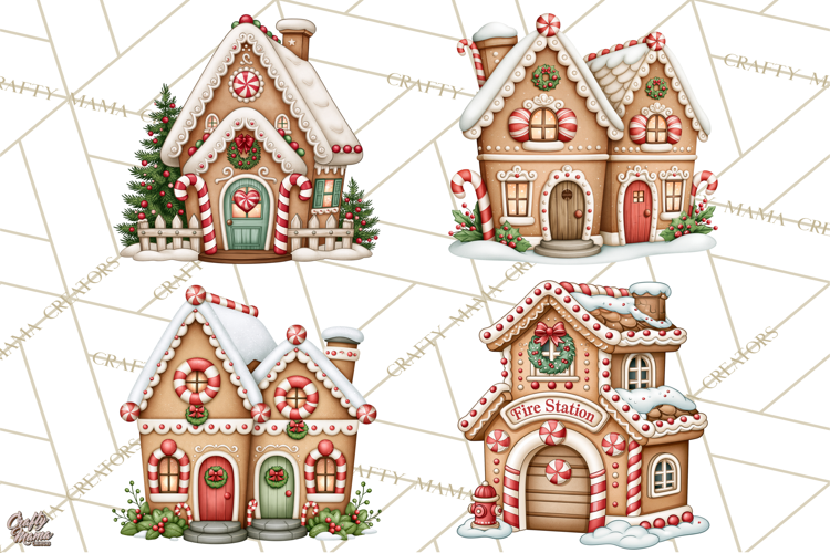 Downtown Gingerbread Town Buildings Clipart PNG