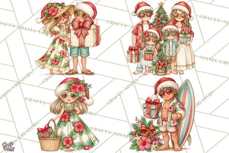 Christmas Characters PNG, Tropical Christmas Clipart