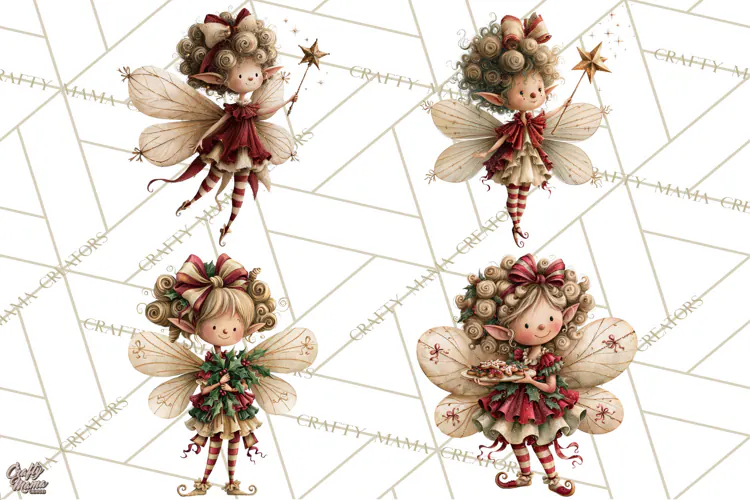 Christmas Fairy Clipart PNG, Whimsical Christmas Fairies