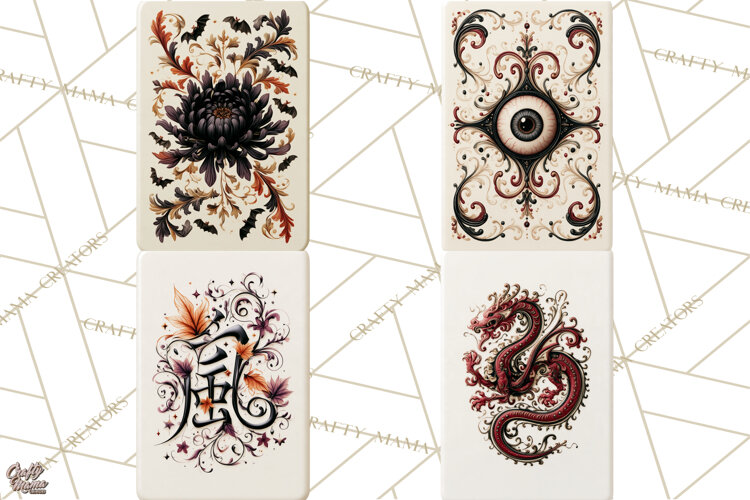 Halloween Mahjong Clipart, Spooky Mahjong Tiles PNG, Gothic example image 1