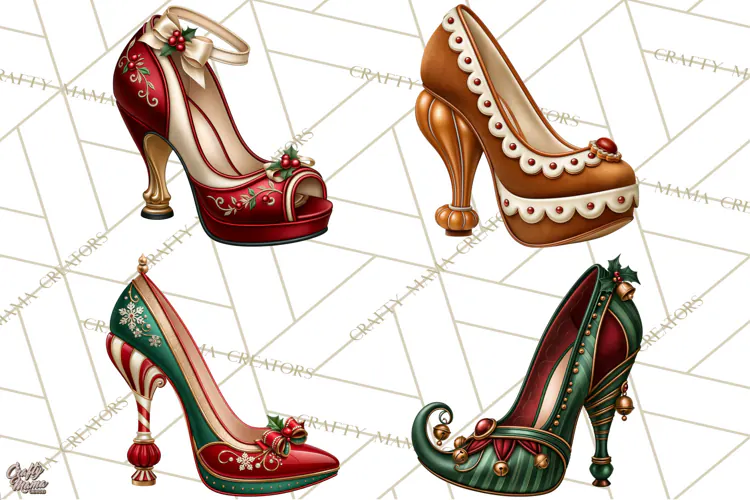 Christmas High Heel Clipart PNG, Whimsical Holiday Shoes