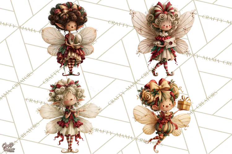 Christmas Fairy Clipart PNG, Whimsical Christmas Fairies