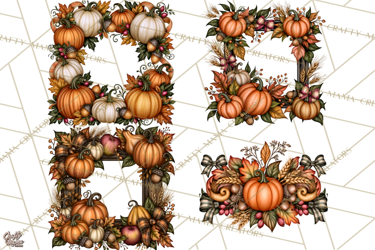 Pumpkins and Plaid Fall Frames Clipart