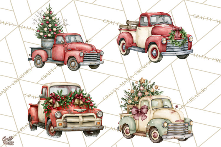 Vintage Truck Christmas PNG example image 1
