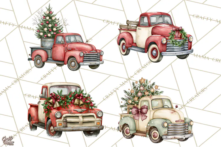 Vintage Truck Christmas PNG