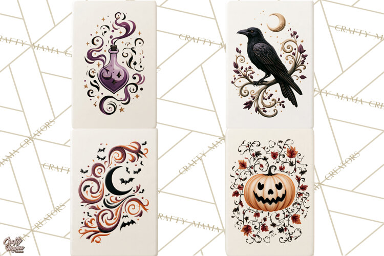 Halloween Mahjong Clipart, Spooky Mahjong Tiles PNG, Gothic example image 1
