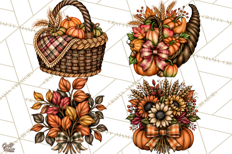 Pumpkins and Plaid Fall Accents Clipart